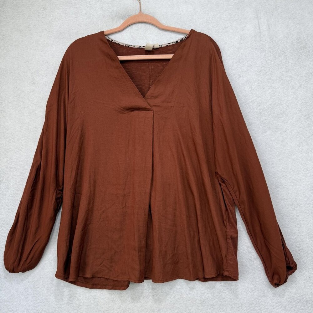 Dolan Blouse Womens Extra Large Rust V Neck Long Sleeve Peasant Tunic 172958